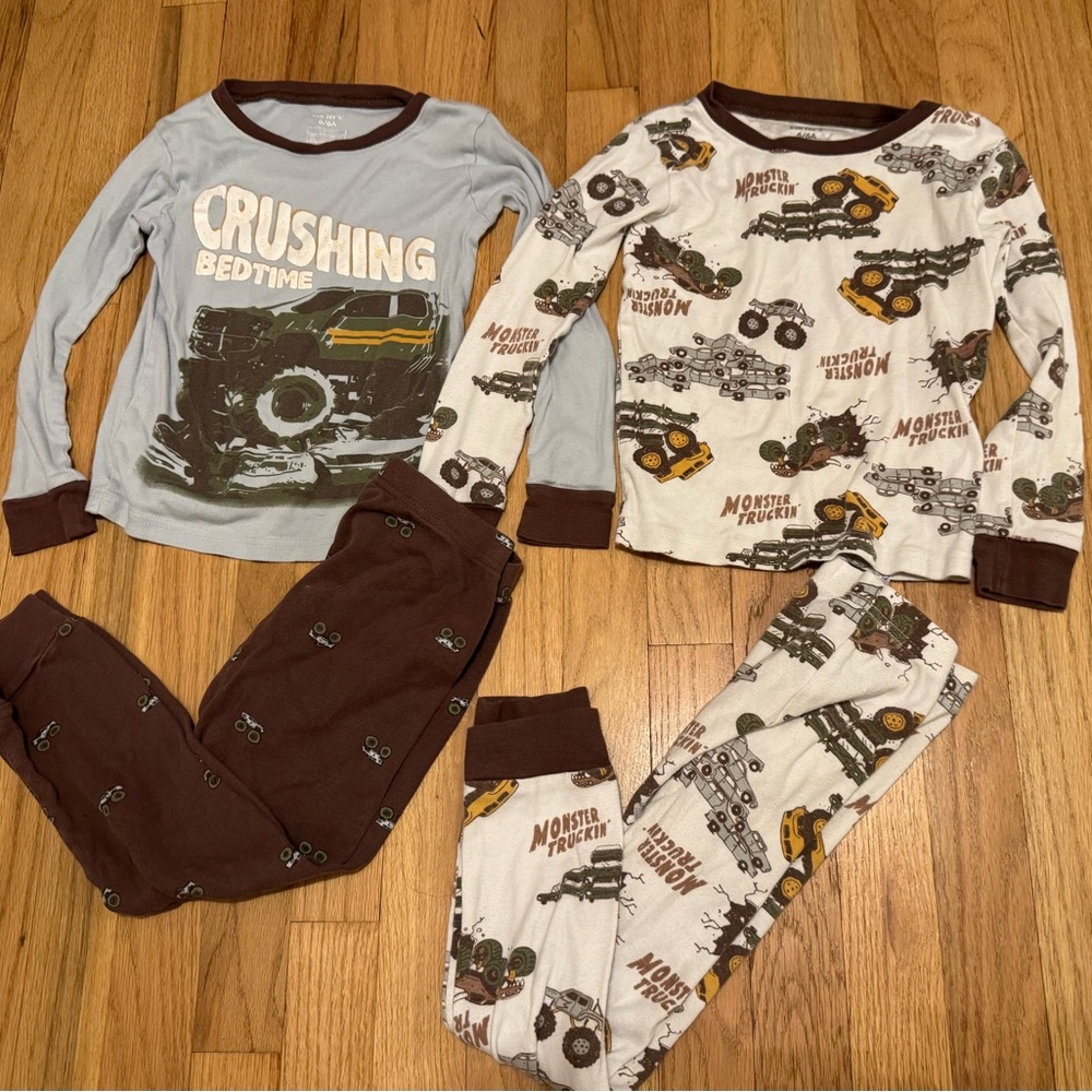 Monster Truck Kids 100% cotton Pajama Set - Blue and Brown